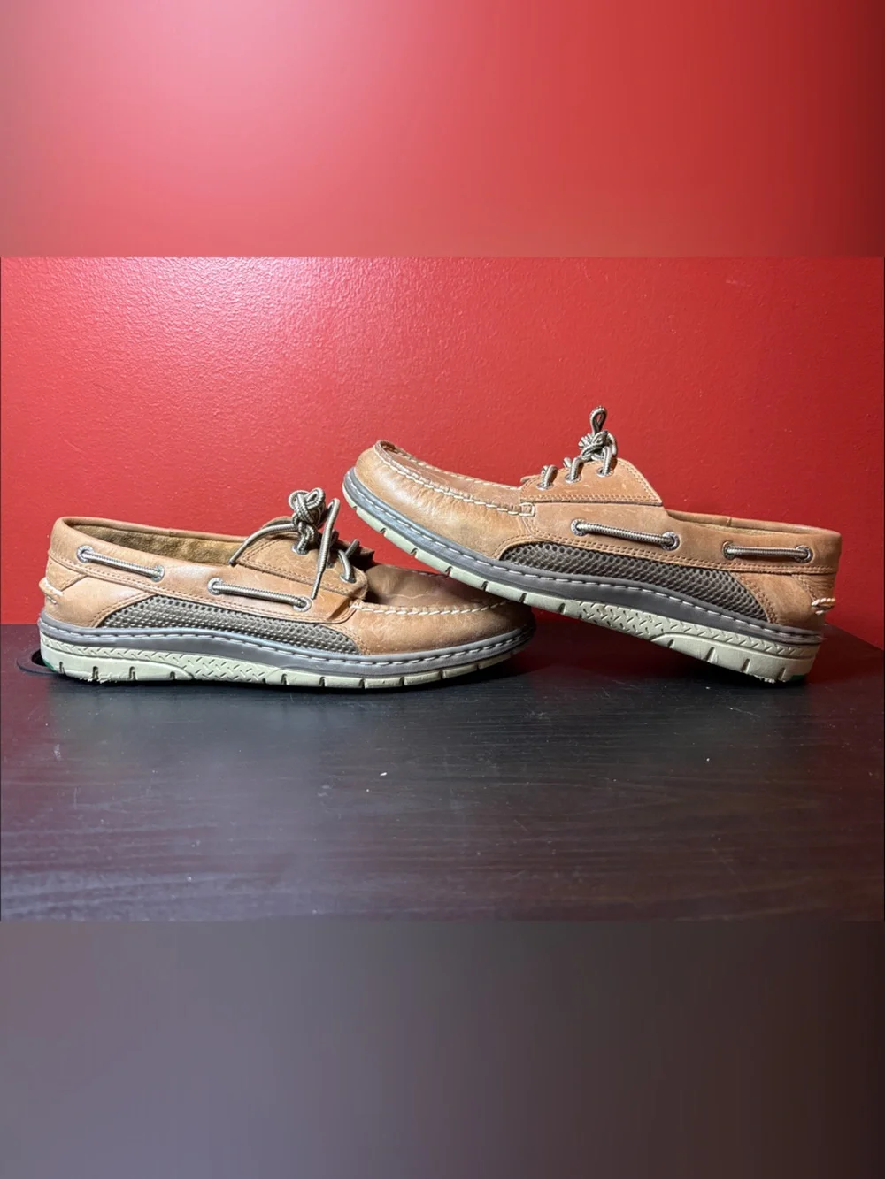 Sperry Brown Leather Moc-Toe Boat Shoes with Contrast Laces
